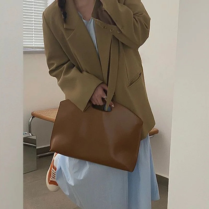 Women's Handbag New Large-capacity File Bag Fashionable Versatile Commuter Bag Leather Briefcase Envelope Clutch Bag