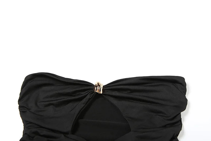 VEITCHE Summer Women Hollow Metal Buckle 2 Piece Skirt Sets Sexy Ruche Tops And Split Maxi Skirt Matching Clubwear Outfits