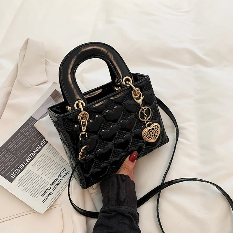 Red Love Patent Leather Bright Surface Handbag High-end Design Sense Wedding Bag Women's New Fashion All-matching Crossbody Bag
