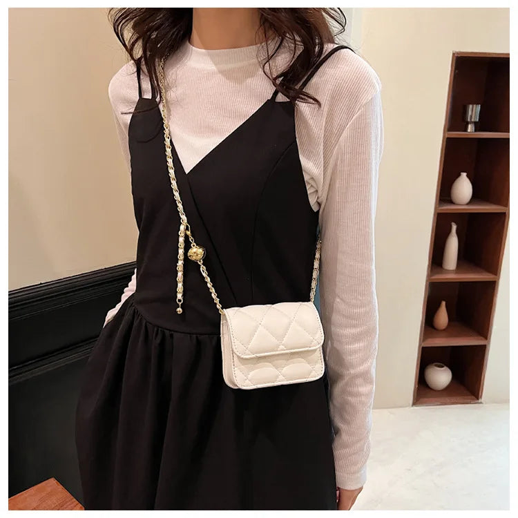 Simple And Versatile Texture Mini Bag With Gold Ball Chain Strap Shoulder Bag Crossbody Bag 	Purse Women's Bag