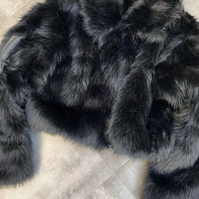 2023 Winter Women Jacket Lapel Long Sleeve Patch PU Cross Fur Cotton Coat