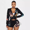 Sifreyr Street Printed Fashionable Casual Versatile Shorts Set Hooided Long Sleeved Zipper Cardigan Jacket High Waist Suit