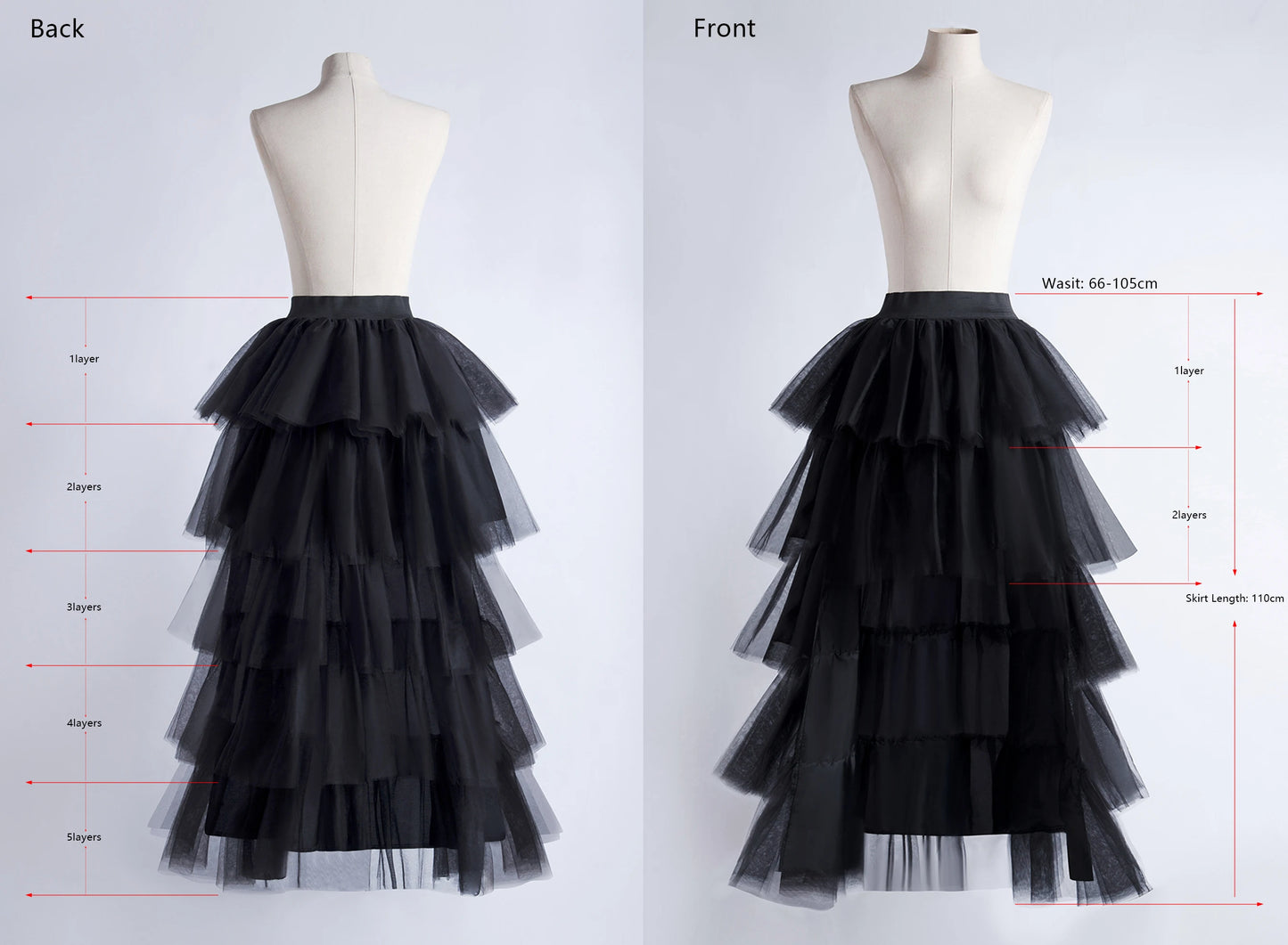 Women Tiered Short Skirts Fluffy Tulle Multi-layer High-Low Petticoat A Line Elastic Waist Underskirt Carnival Party Tutu Skirts