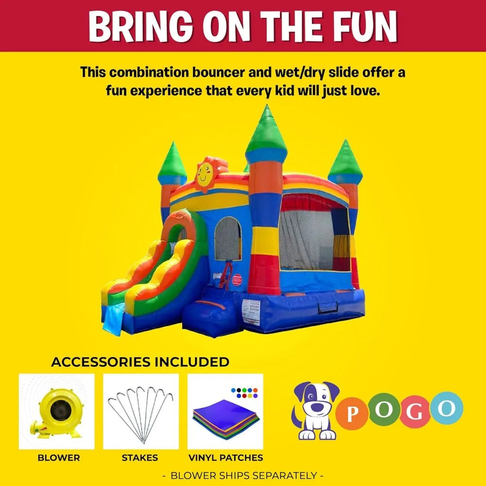 Playhouse.Pogo Inflatable Bounce House with Inflatable Water Slide for Kids,Backyard Commercial Castle Outdoor Playhouse Bouncer