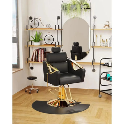 Ergonomic reclining salon chair with adjustable backrest and lumbar support, heavy-duty barber chair with durable steel frame