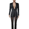 Casaul Two Piece Set Office Lady Bubble Bead Sheer Mesh Jacket Coat + Long Pants Tracksuit Clothes For Women Outfit