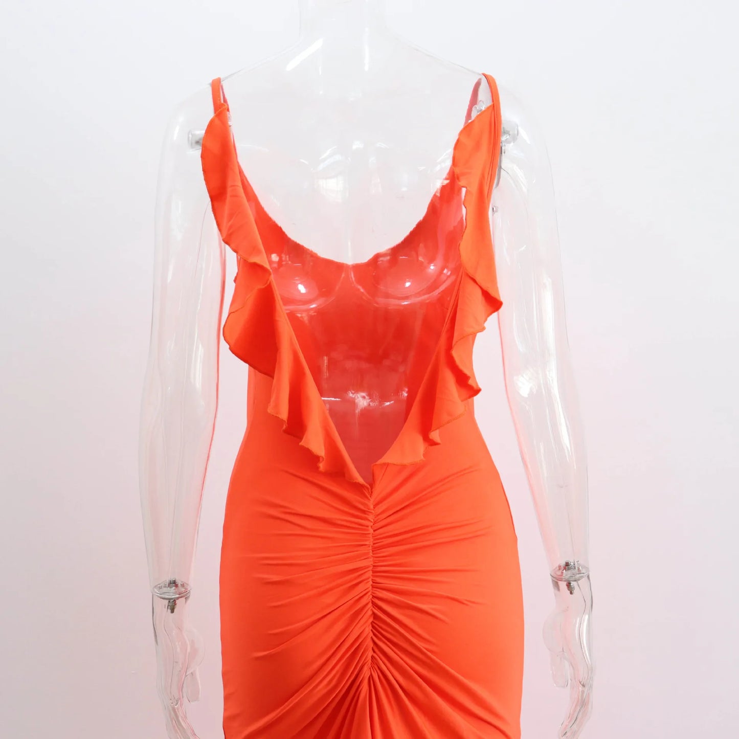 Ruffles Backless Sheath Bodycon Maxi Dresses Party Sleeveless Camisole Robe Femme V Neck Summer Dress Woman Sexy Vestidos Mujer