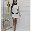 Elegant Fashion A-line Mini Dress Women Peter Pan Collar Cap Sleeve Pockets Patchwork Sheath High Waist Party Club Short Dresses