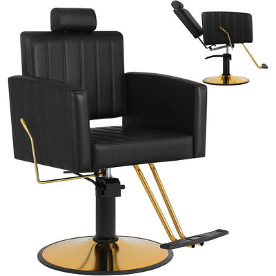 Black salon chair for hairstylists, hairstyling chair 360° swivel, 90°-135° chaise longone，Black