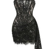XIAOTANG Elegant Lace Strapless Sexy Mini Dress for Women Fashion Off-shoulder Irregular Ruched Bodycon Night Club Party Dress