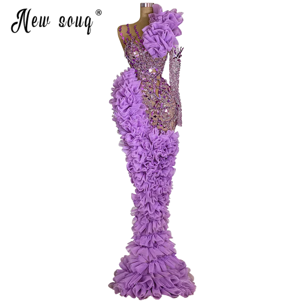 Vestidos De Fiesta Lavender Ruffles Tiered Pageant Party Gowns Women Celebrity Red Carpet Dress Aso Ebi Prom Gowns Customized
