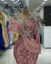 Vestidos De Fiesta Blush Pink Long Sleeve Prom Dresses Ruched Mermaid Beading Wedding Guest Dress Women Plus Size Customized