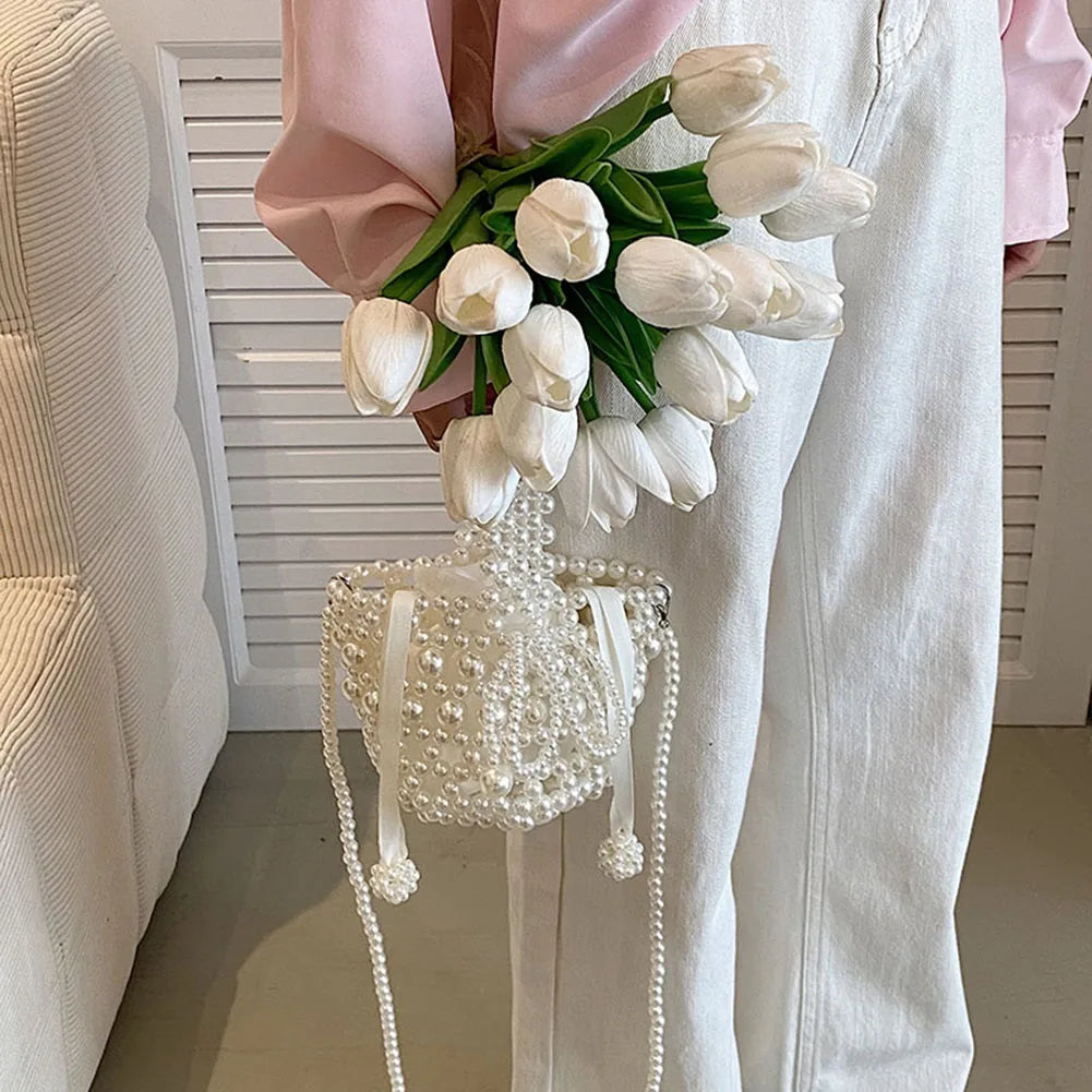Mini Pearl Bag Luxury Women’s Handheld Bead Bag Purses Fashion Banquet Party Shoulder Bag Pearl Beaded Clutch Purse Mini Bags