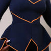 Elegant Women's Office Dress Round Neck Ruffle Edge Long Sleeved Dresses Formal Business Color Blocked Line Workwear New Style