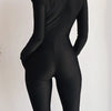Mozision Deep V Neck Long Sleeve Skinny Jumpsuits Women Rompers Elegant Black High Waist Ruched Slim Sexy Jumpsuit Outfits