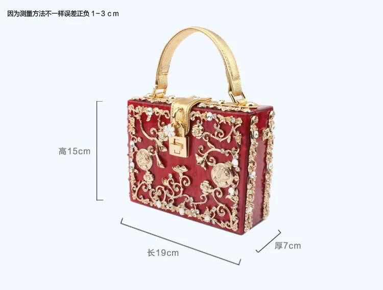 High-Grade crystal Evening Bag Female New Hollow Out Metal Carved Flower Diamond Handbag Box Fashion Chic Shoulder Crossbody Bag
