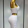 Women Sexy Top Short Skirt Bodycon Bandage Two Pieces Sets White Black 2025 Evening Party Luxury Birthday Outfit Nightclub Suits