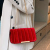 Neon Red Flap Chain Square Bag Velor Leather Fashionable Dating Gift Shoulder & Crossbody Bag With Chain Strap For Women