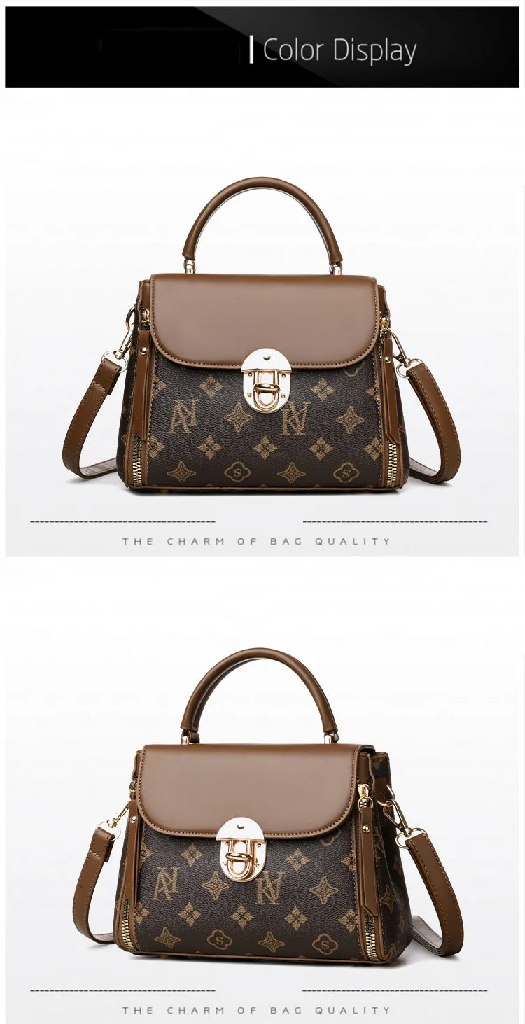 Bags for Women, Printed Fashionable Hand-Held Locks, Commuting Small Square Bag, Fashionable and Versatile Shoulder Crossbody Ba