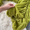 Women Sexy Chiffon Short Blouse Female See Through Super Long Sleeve Blusas Purple/Green/Black/White Folds Party Tops 2022 New