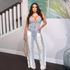 Sibybo Tassel Hollow Out  Overalls For Women Studded Diamond Strapless Backless Jeans Street Fashion Trend Jumpsuite Femme