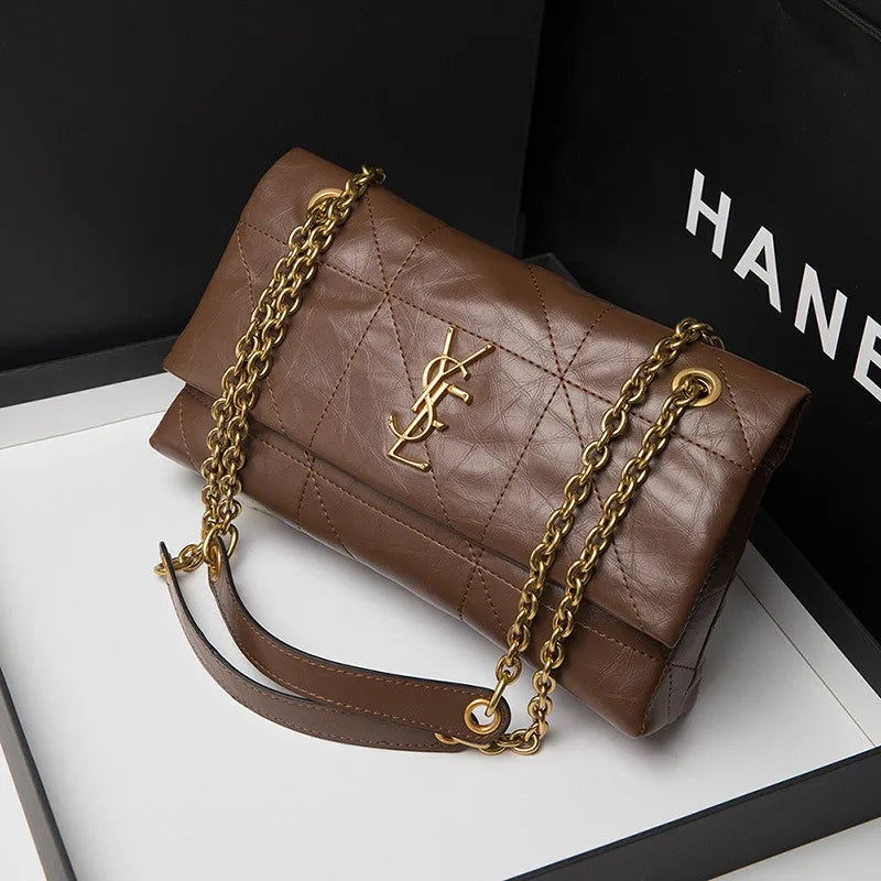 New Xiaoxiangfeng Ling grid chain genuine leather Ling grid bag armpit diagonal cross bag