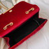 Neon Red Flap Chain Square Bag Velor Leather Fashionable Dating Gift Shoulder & Crossbody Bag With Chain Strap For Women