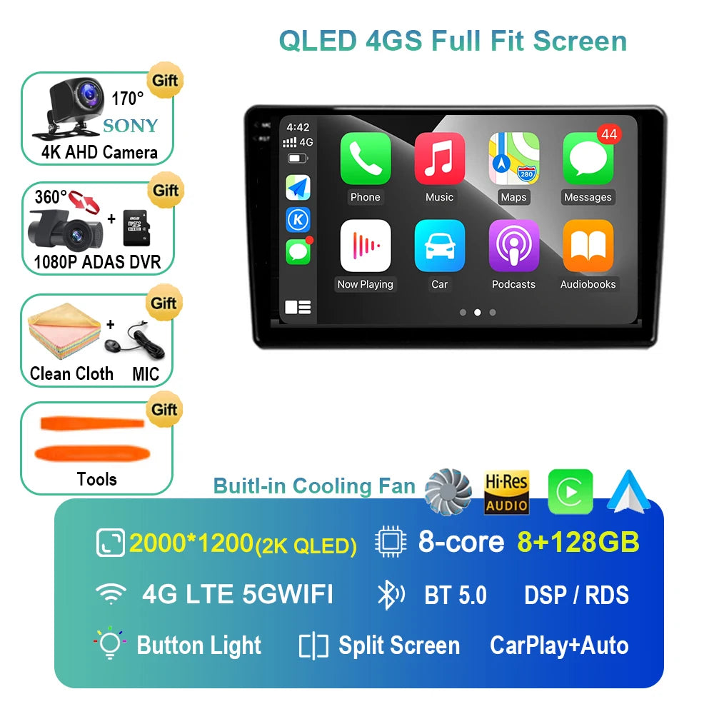 Android 14 For Audi A4 II 2 B6 III 3 B7 2000 - 2009 S4 2002 - 2008 RS4 2005 - 2009 Car Radio Multimedia Video Player Navigation