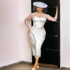 Flavinke Customized Civil Wedding Dresses for Bride O Neck long Sleeve Tea Length Pearls Beads Aso Ebi Birdal Robes de mariee