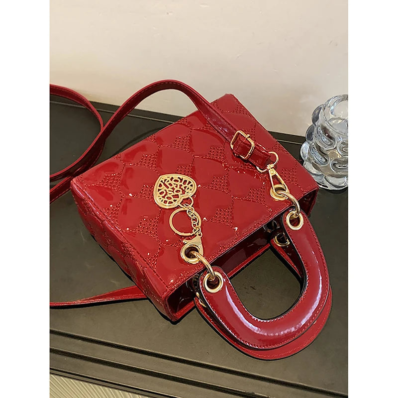 Red Love Patent Leather Bright Surface Handbag High-end Design Sense Wedding Bag Women's New Fashion All-matching Crossbody Bag