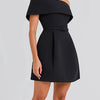 Women Belt Patchwork Short Sleeve Mini Dress, Spring Summer Fashion Slash Neck Party Dress, Solid Off The Shoulder Ladies Dress