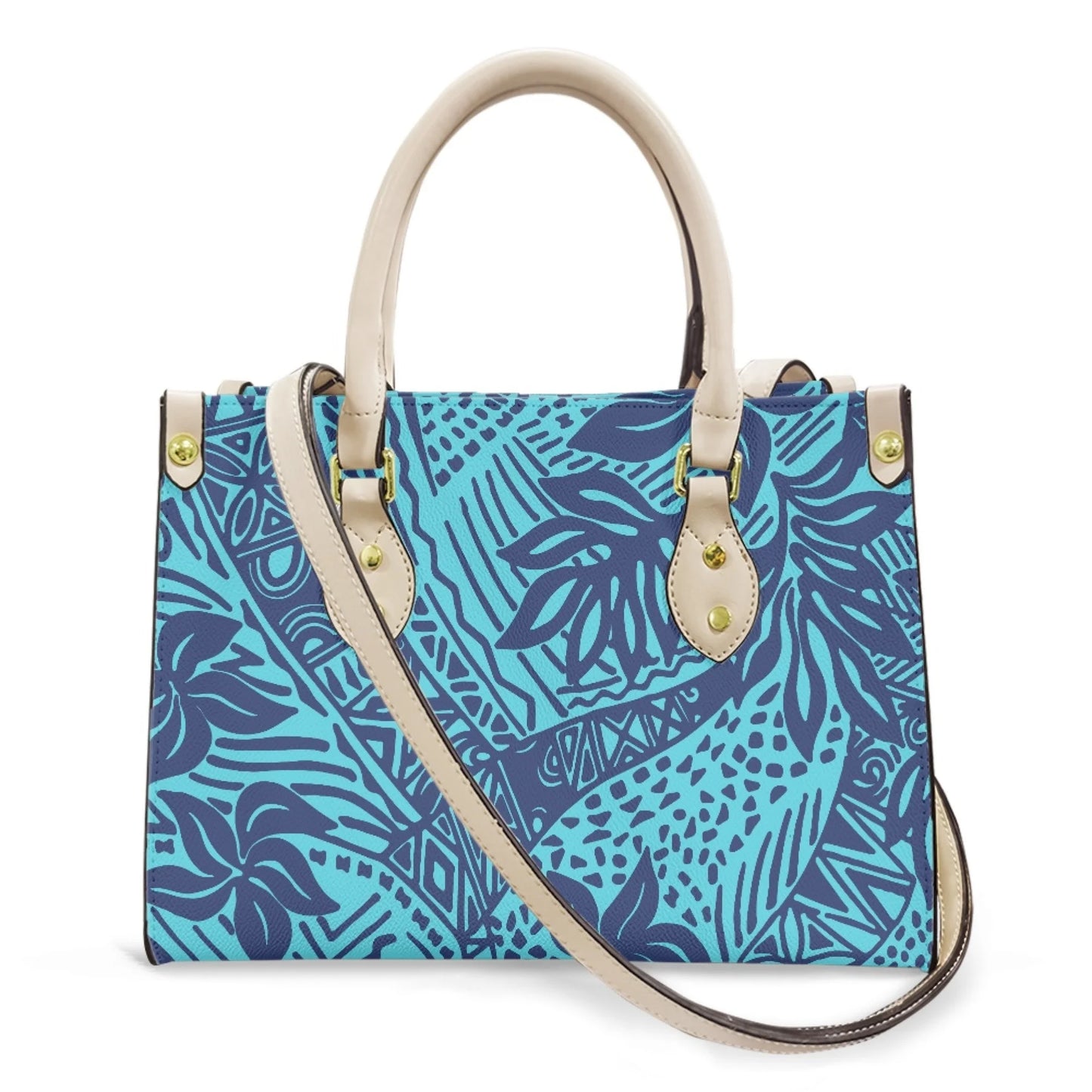 Women Pu Handbag Custom Wholesale Polynesian Tribal Floral Design Women Shoulder Bag Large Capacity Travel Temperament Women Bag
