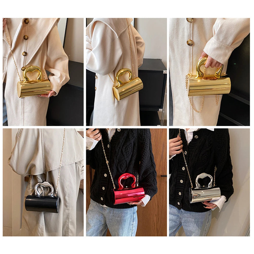 Women Mini Evening Bag Metal Handles Wallet Shoulder Bag Solid Color Clutch Bag Large Capacity Everyday Shoulder Bag Daily Bag