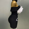 Women 2025 New Sexy Off Shoulder White Flower Black Mini Bodycon Bandage Dress Luxury Celebrity Evening Club Elegant Party Gowns