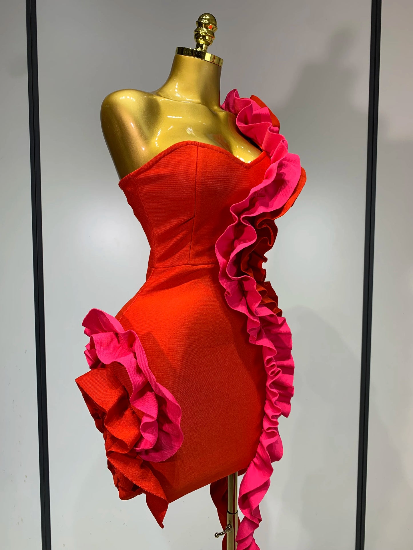 Women Sexy One Shoulder Red Ruffles Bodycon Bandage Dress 2025 Celebrity Elegant Evening Birthday Party Club Luxury Dresses