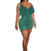 Znaiml Sexy Feathers Rhinestones Backless Diamond Sheer Mesh Bodycon Dresses for Woman Rave Club Birthday Party Night Vestidos