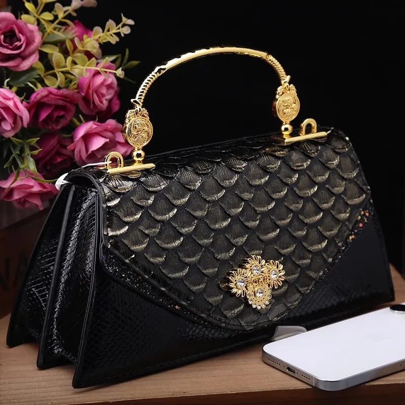 Leather Women's Bag 2025 New Fashion Snake-print Cowhide Small Handbags Shoulder Crossbody Bags Lady Party Messenger Shell Bags
