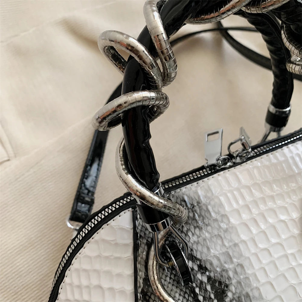 MOODS Designer Luxury Bags For Women Crocodile Pattern Top-handle Shell Bag With Snake Hardware Wild Shoulder Crossbody Handbags