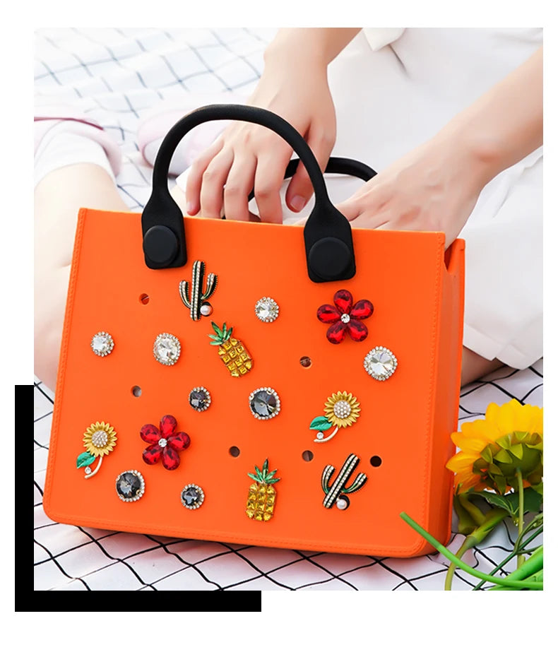 EVA Large Leather Shoulder Bag Handbag Tote Bag Storage for Women Casual Waterproof Beach Bag Hole Fit Charm Fashion Storage Bag