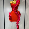 Women Sexy One Shoulder Red Ruffles Bodycon Bandage Dress 2025 Celebrity Elegant Evening Birthday Party Club Luxury Dresses