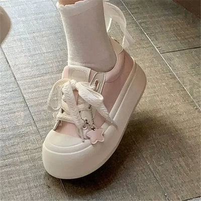 SHANPA Platform Sneakers Women Fashion Pink Sweet Korean Style Shoes for Women 2024 Autumn Versatile Comfortable Niche Shoes
