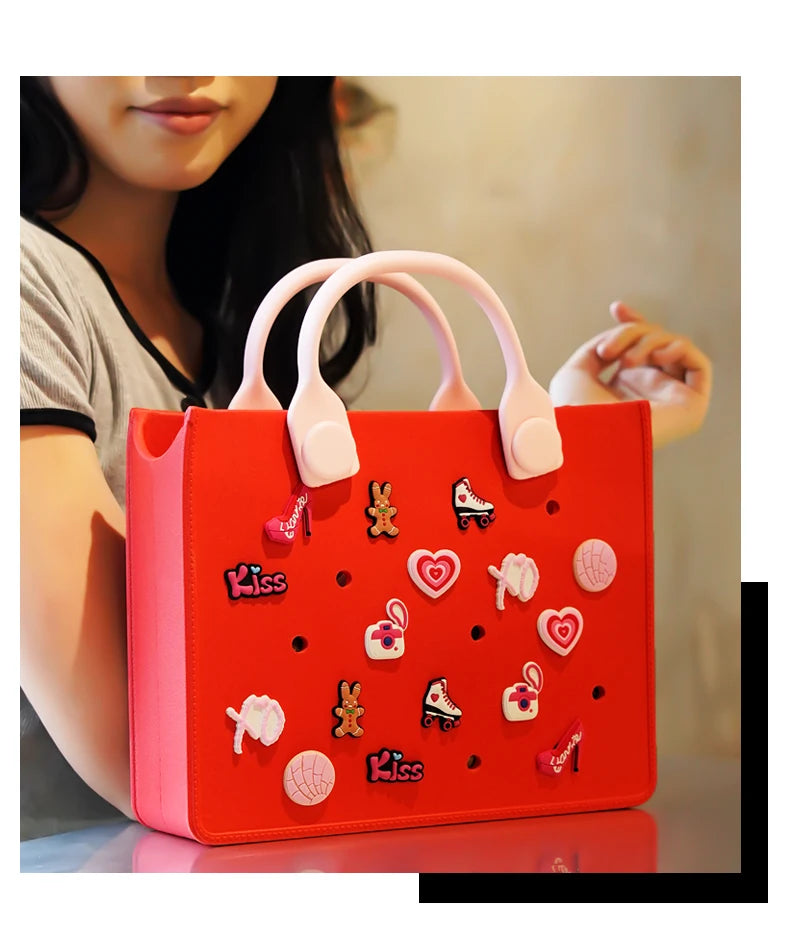 EVA Large Leather Shoulder Bag Handbag Tote Bag Storage for Women Casual Waterproof Beach Bag Hole Fit Charm Fashion Storage Bag