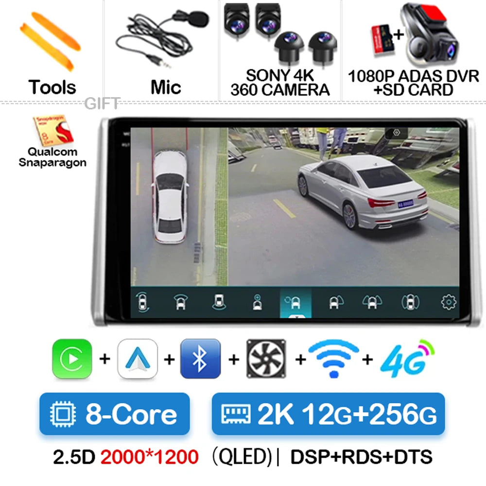 Android 14 Car Radio For Toyota RAV4 5 XA50 2018 - 2023 Multimedia Video Player Navigation GPS 2Din Carplay Auto 4G WIFI QLED BT