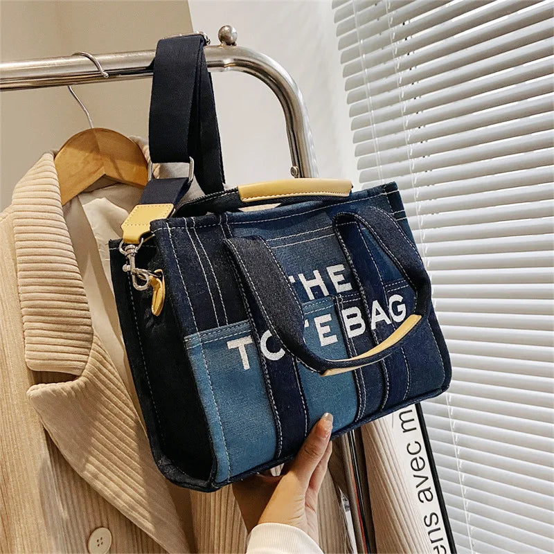New Fashion Women's Tote Bag Trend Brand Denim Embroidery Crossbody Bag Classic Elegant Shoulder Bag Designer Luxury Handbag