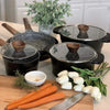 Cast Aluminum Pots and Pans Set Non Stick - 12Pcs Induction Kitchen Cookware Set, Granite Coating Cooking Pans Set