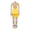 CM.YAYA Women Spaghetti Strap Sleeveless V-neck Mini Dress 2025 Summer Ruched Stacked Party Evening Night Club Chic Dresses