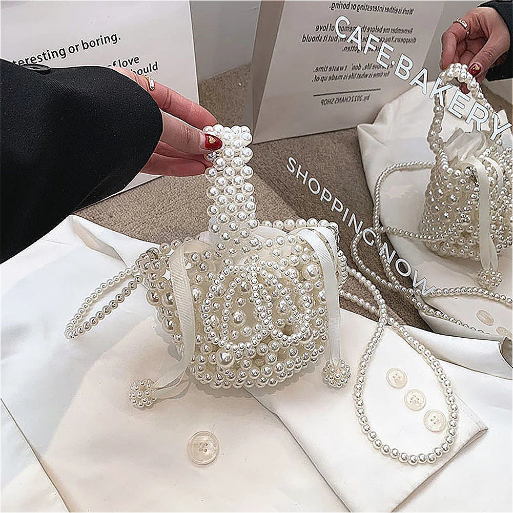 Mini Pearl Bag Luxury Women’s Handheld Bead Bag Purses Fashion Banquet Party Shoulder Bag Pearl Beaded Clutch Purse Mini Bags