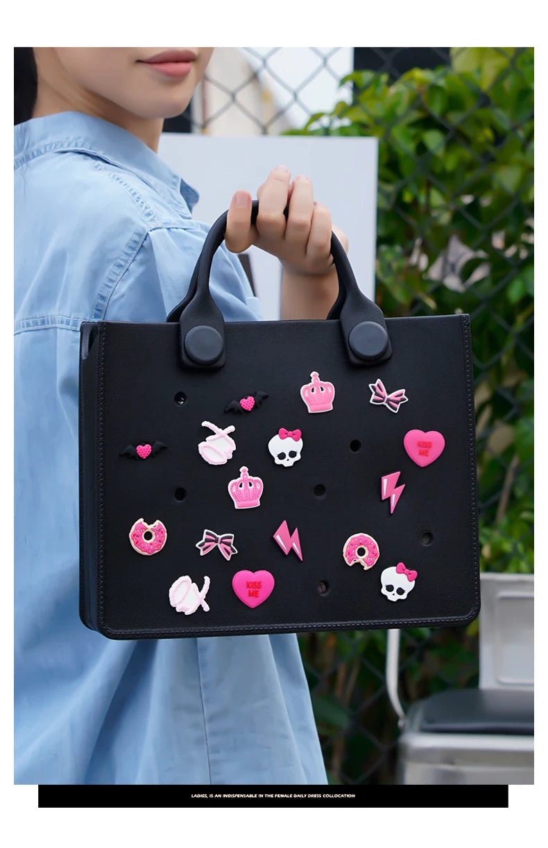 EVA Large Leather Shoulder Bag Handbag Tote Bag Storage for Women Casual Waterproof Beach Bag Hole Fit Charm Fashion Storage Bag