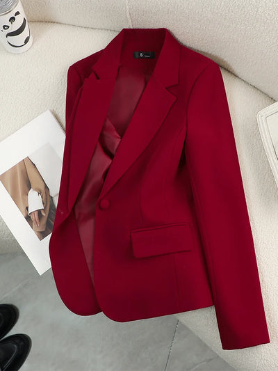 Women Blazer Ladies Red Green Beige Black Solid Female Business Work Wear Slim Formal Jacket Coat For Autumn Winter