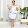 CM.YAYA Women Zipper Side Ruffles Off Shoulder Short Sleeve V-neck Bodycon Midi Dress 2023 Club Evening Sexy Party Dresses